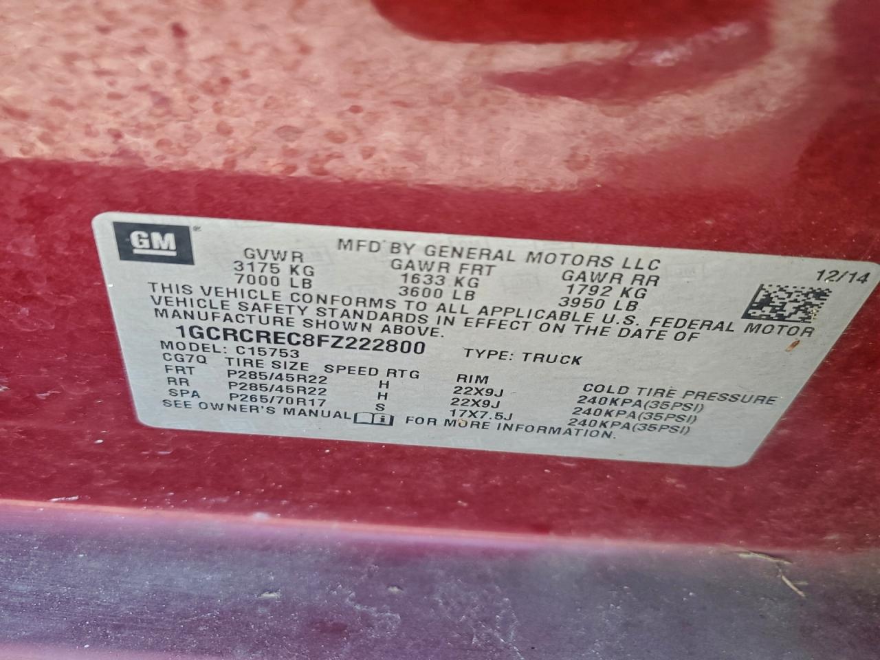 2015 CHEVROLET SILVERADO C1500 LT photo 12
