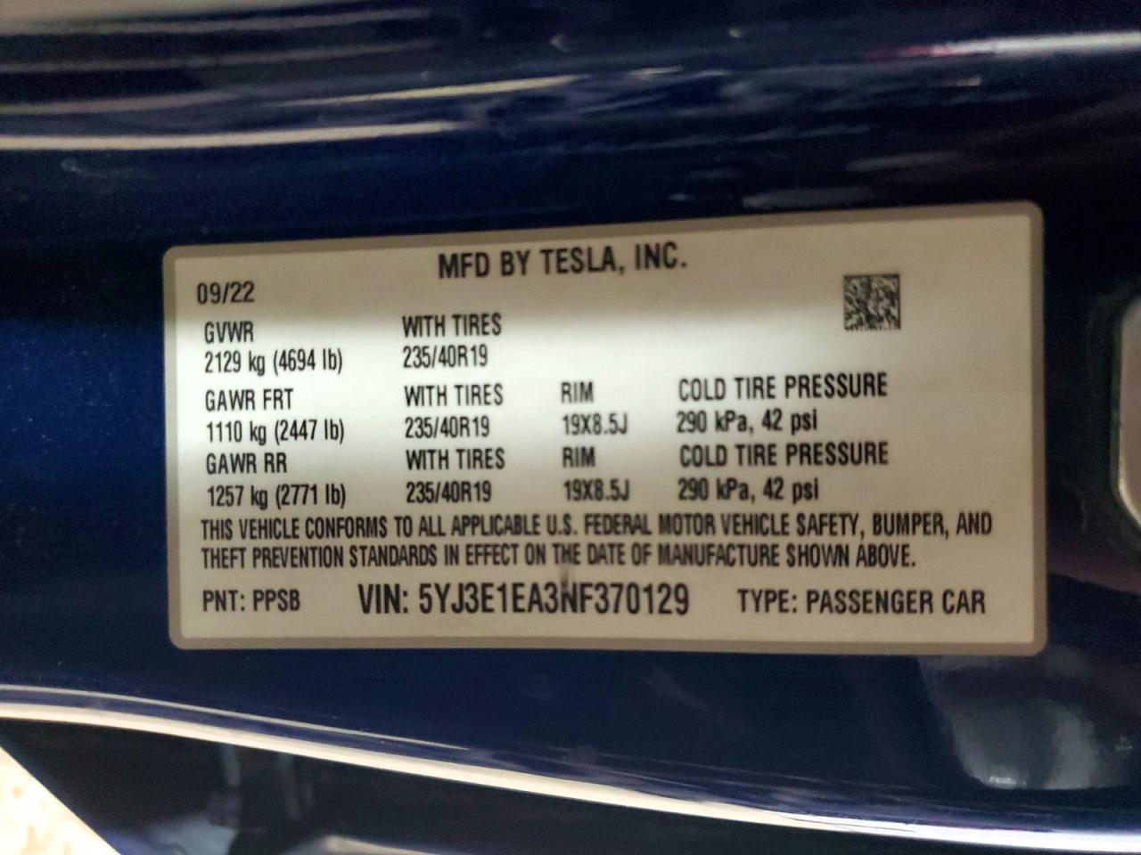 2022 TESLA MODEL 3 photo 12