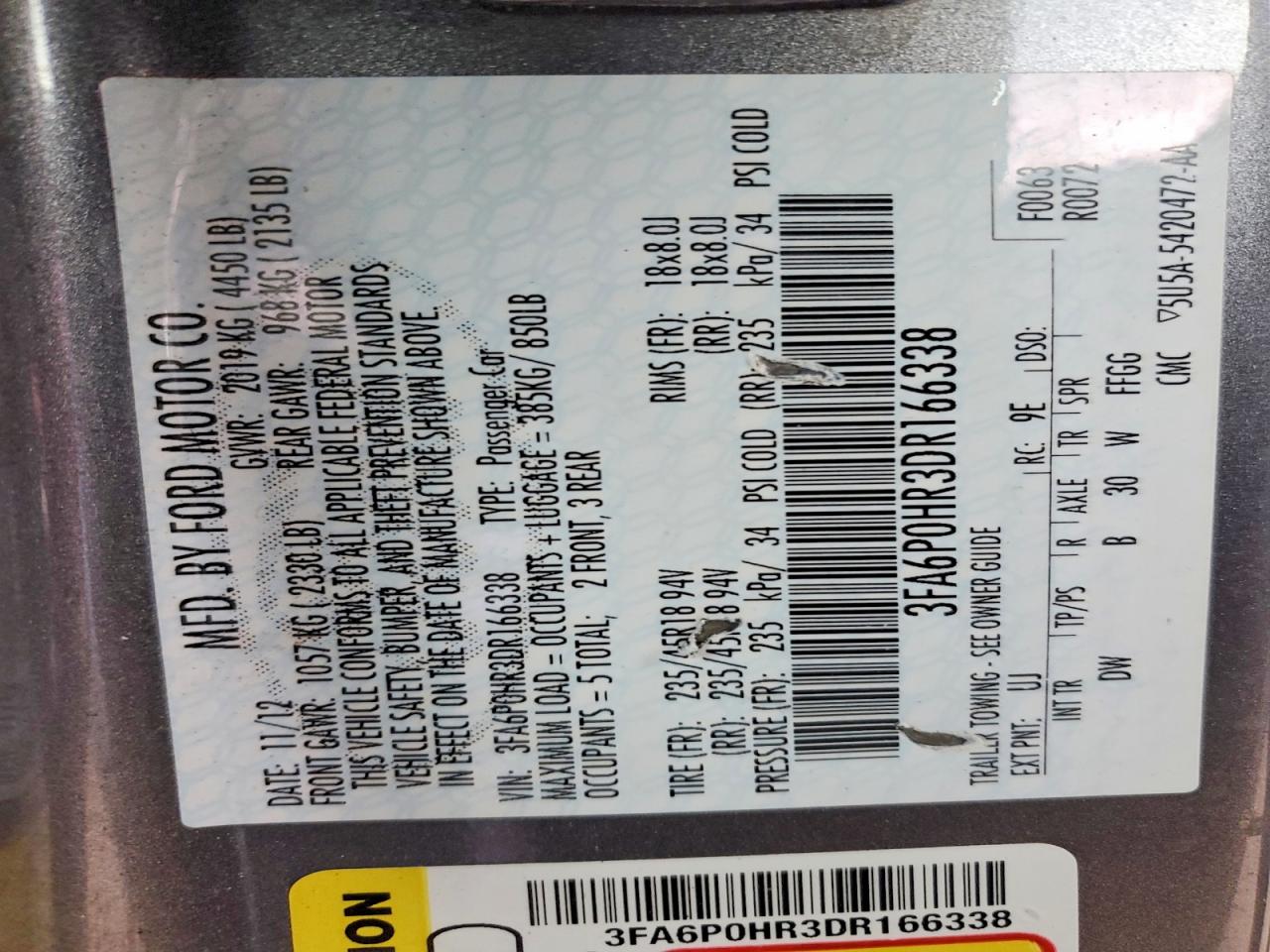 2013 FORD FUSION SE photo 12