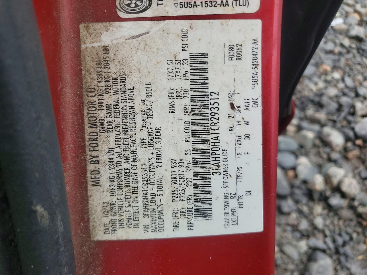 2012 FORD FUSION SE photo 12