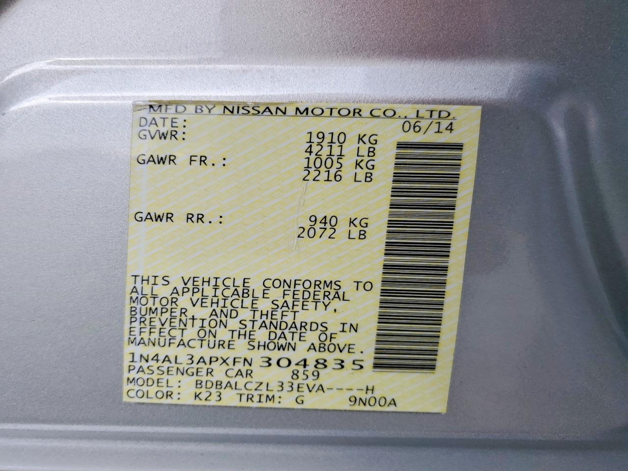2015 NISSAN ALTIMA 2.5 photo 12