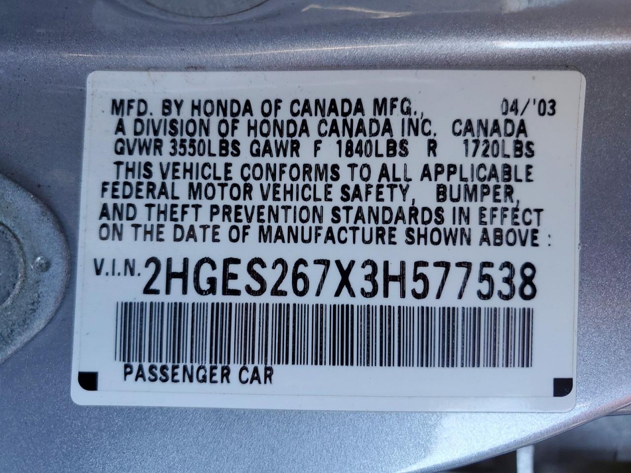 2003 HONDA CIVIC EX photo 13