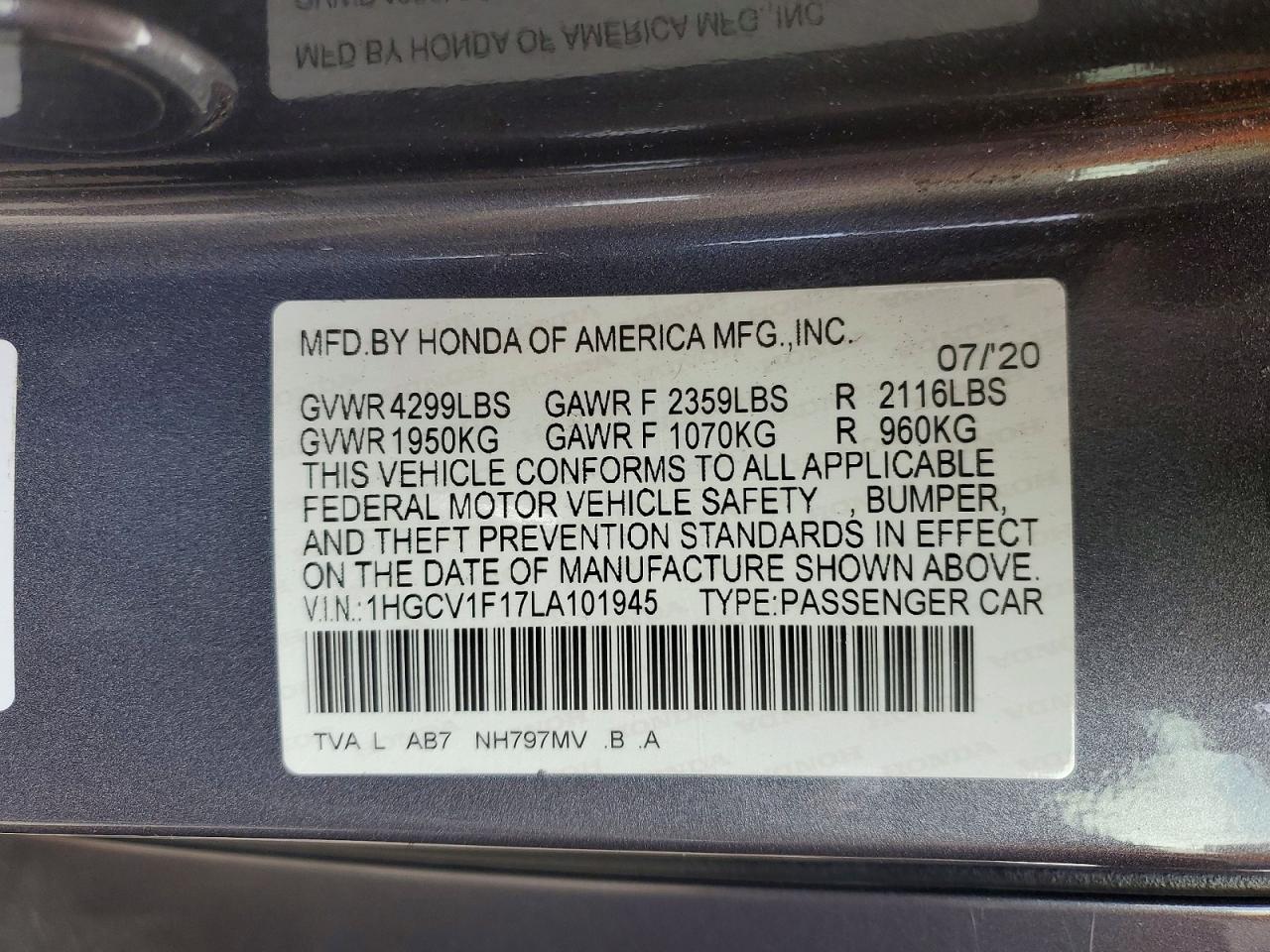 2020 HONDA ACCORD LX photo 12