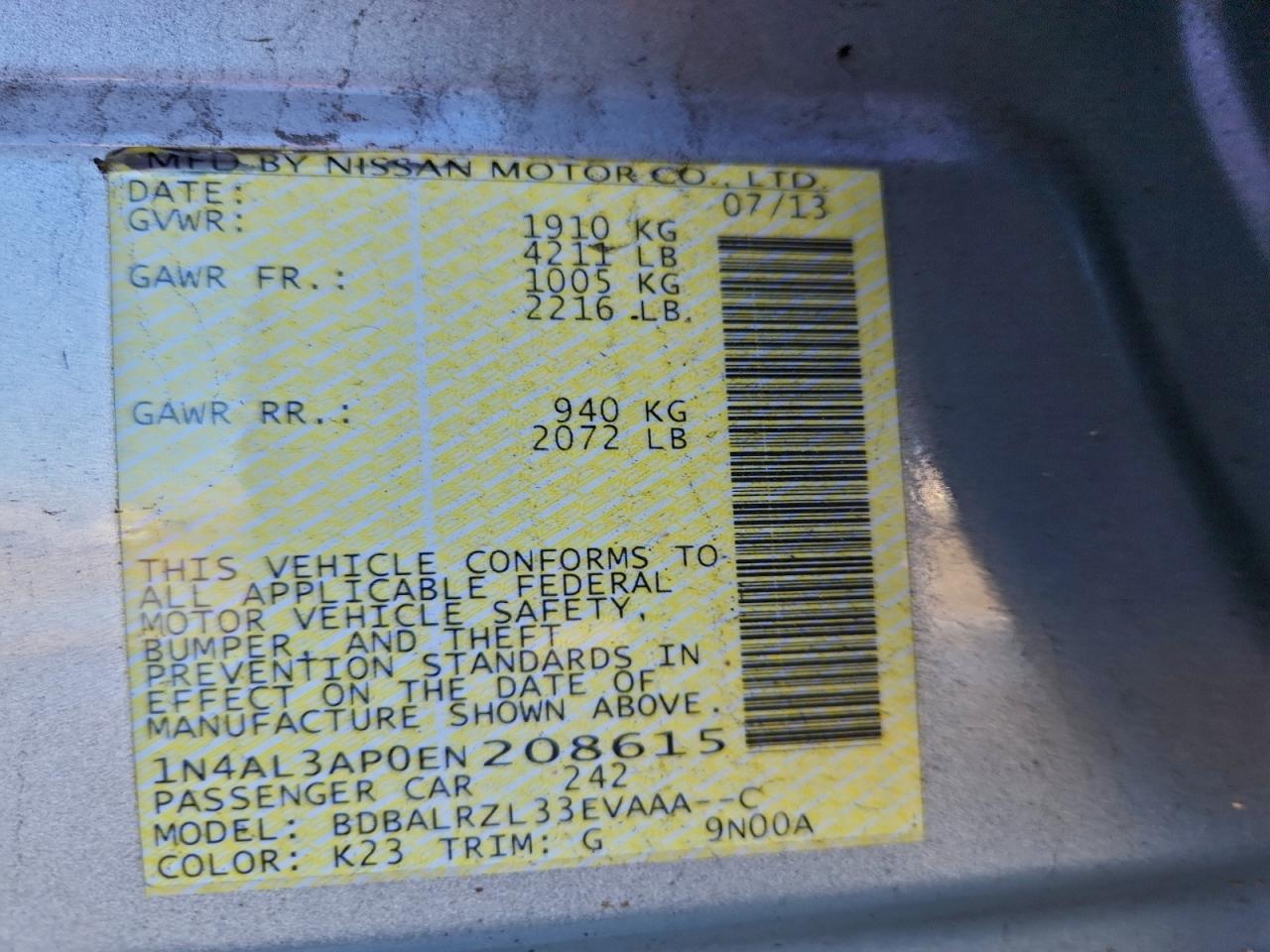 2014 NISSAN ALTIMA 2.5 photo 13