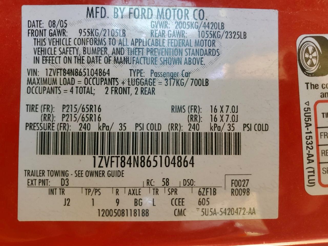 2006 FORD MUSTANG photo 12