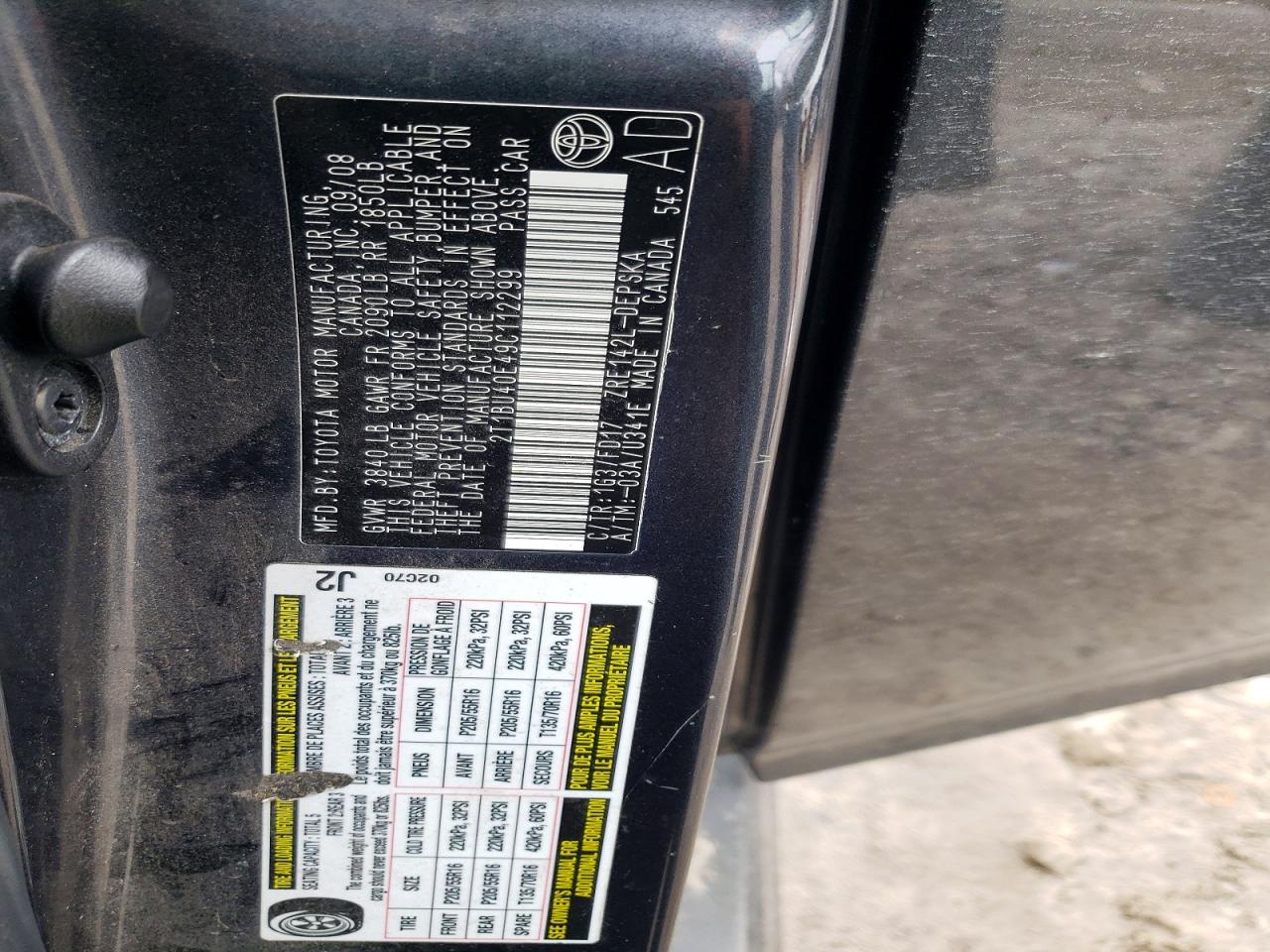 2009 TOYOTA COROLLA BASE photo 13