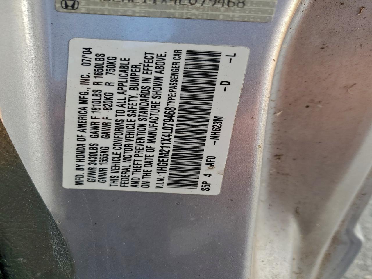 2004 HONDA CIVIC DX VP photo 13