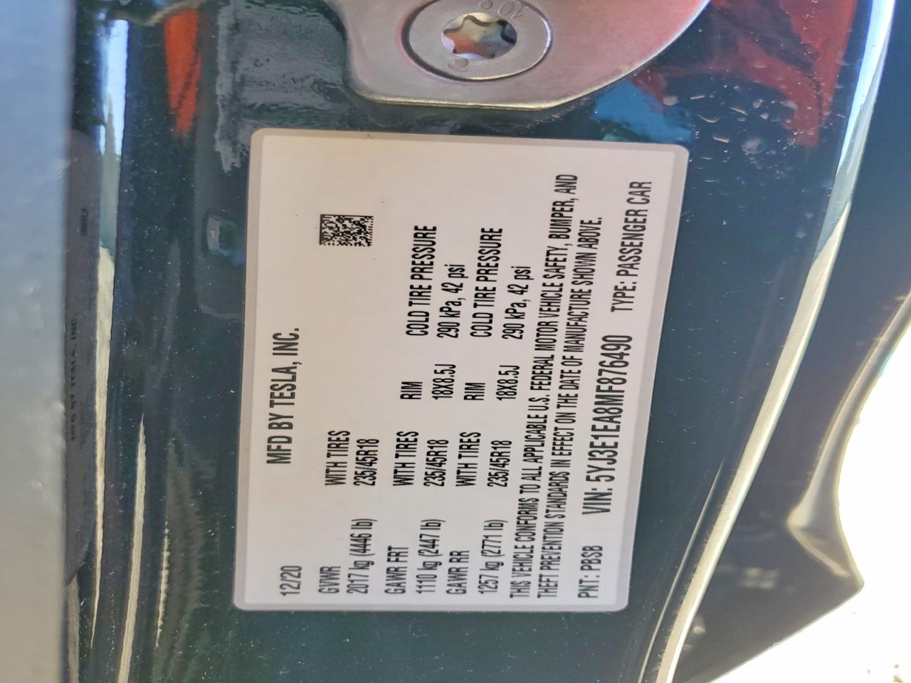2021 TESLA MODEL 3 photo 12