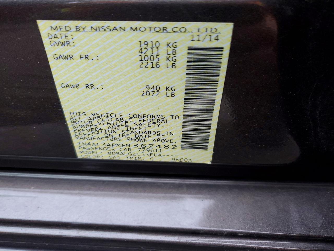 2015 NISSAN ALTIMA 2.5 photo 12