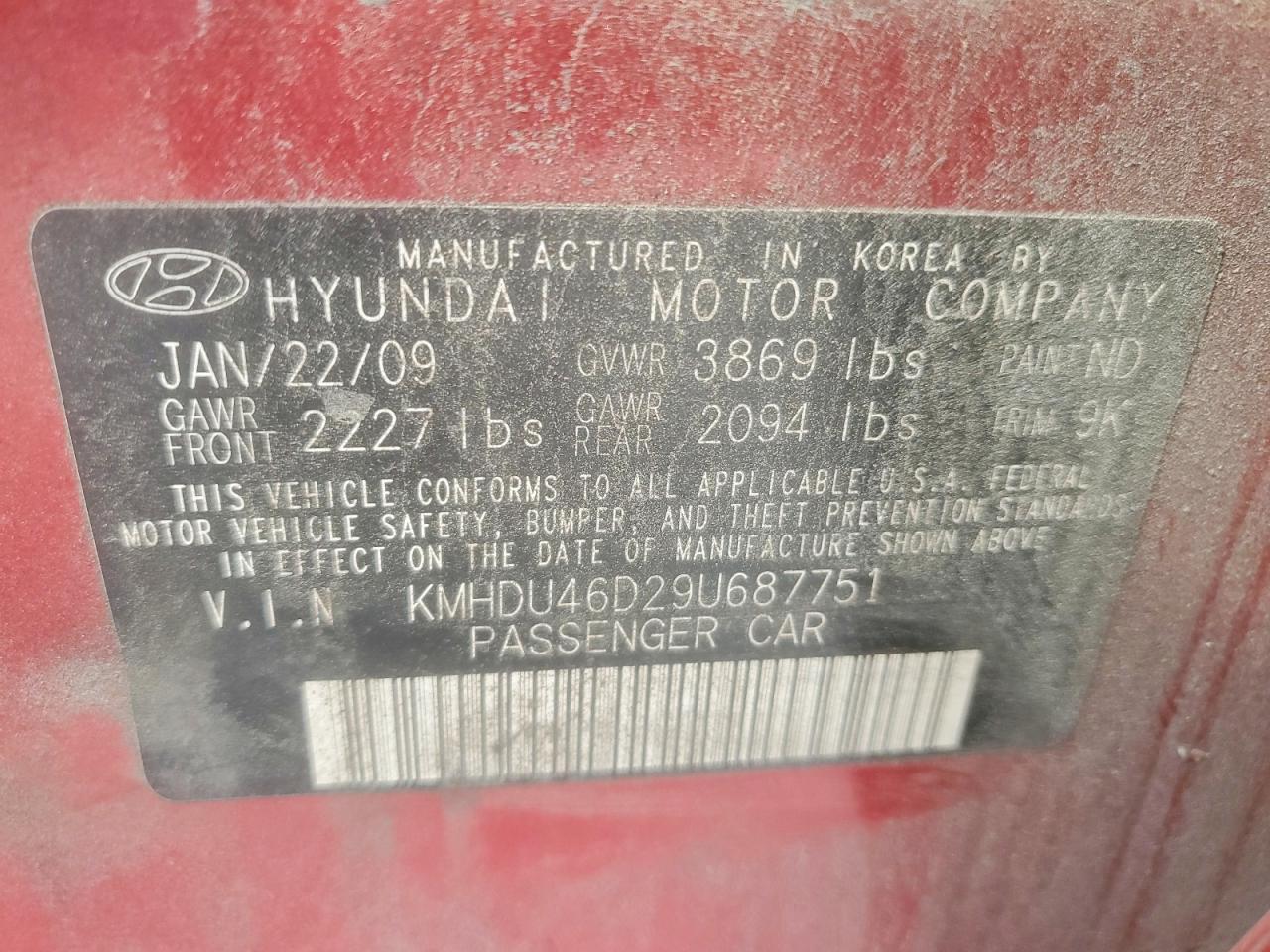 2009 HYUNDAI ELANTRA GLS photo 12