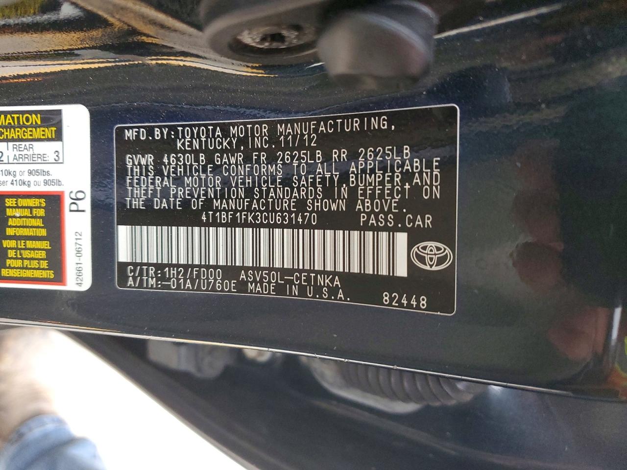 2012 TOYOTA CAMRY photo 12