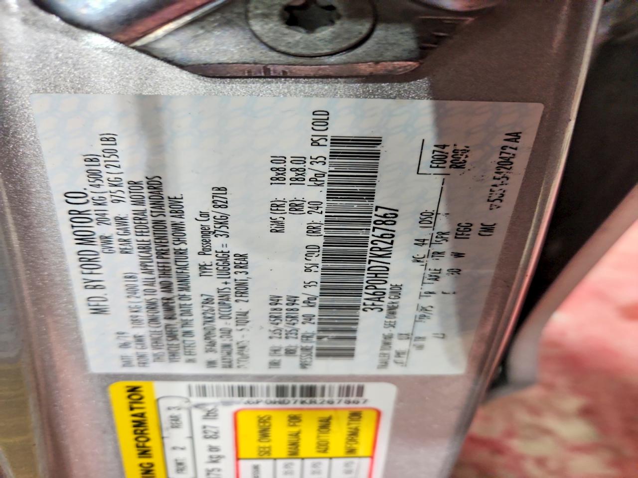 2019 FORD FUSION SE photo 12