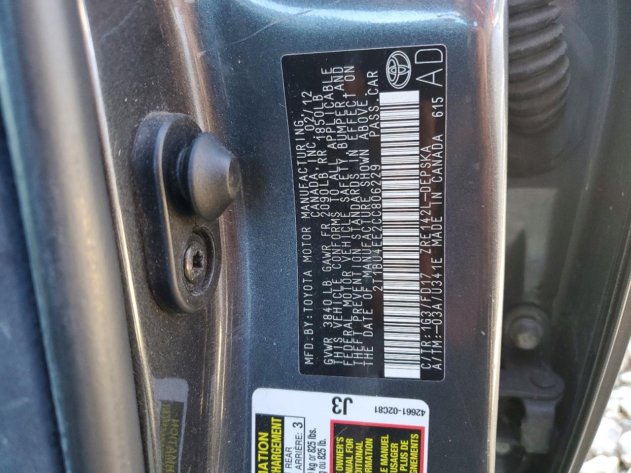2012 TOYOTA COROLLA BASE photo 12