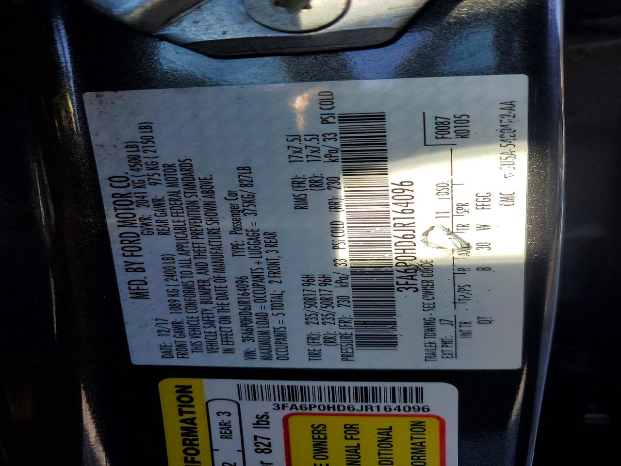 2018 FORD FUSION SE photo 12