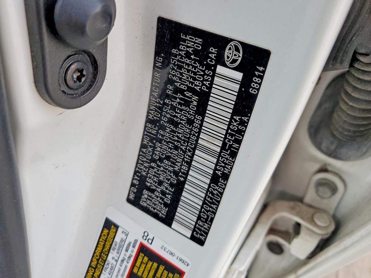 2012 TOYOTA CAMRY BASE photo 12