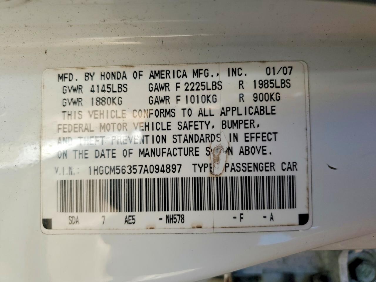 2007 HONDA ACCORD SE photo 12