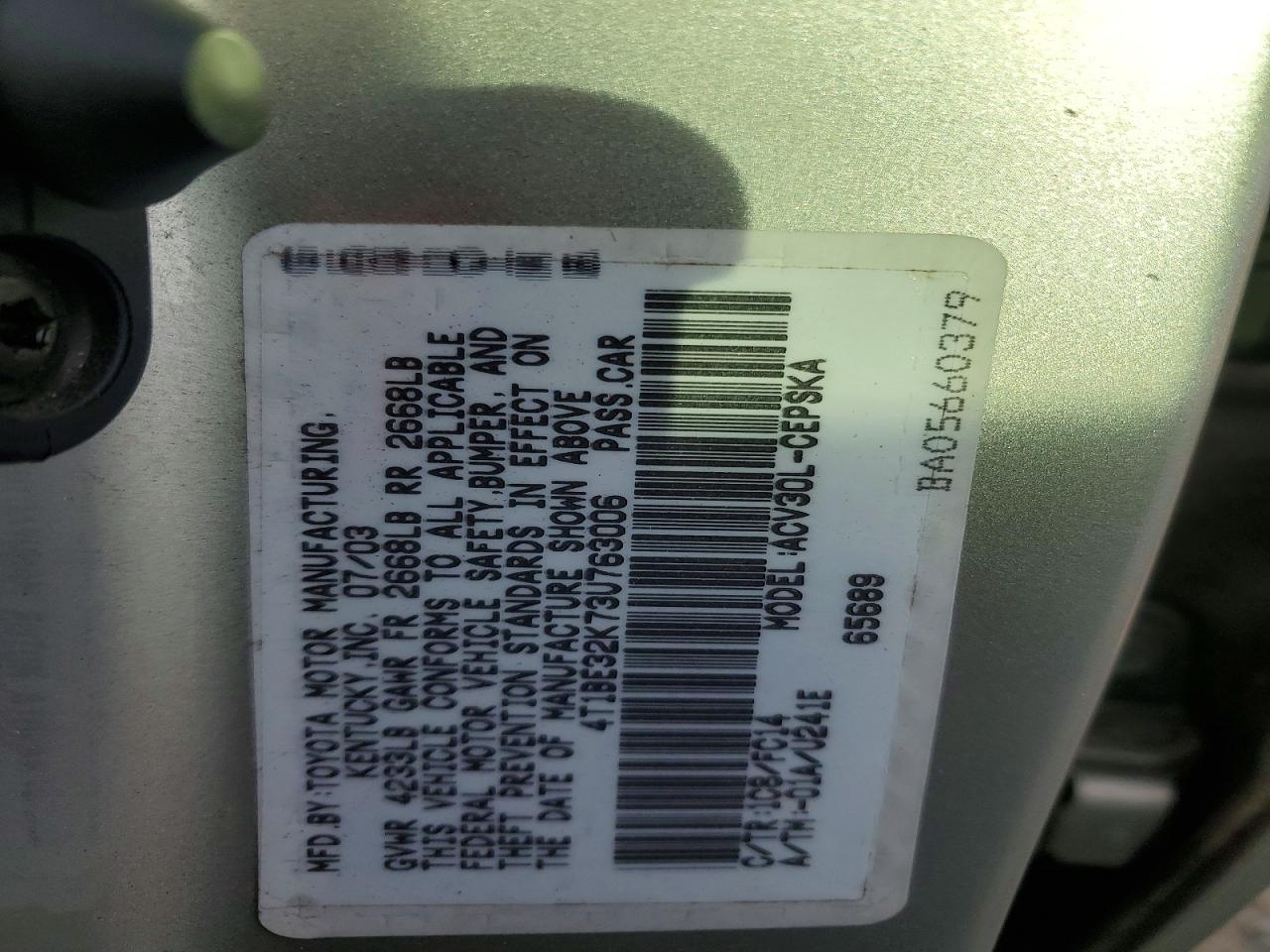 2003 TOYOTA CAMRY LE photo 12