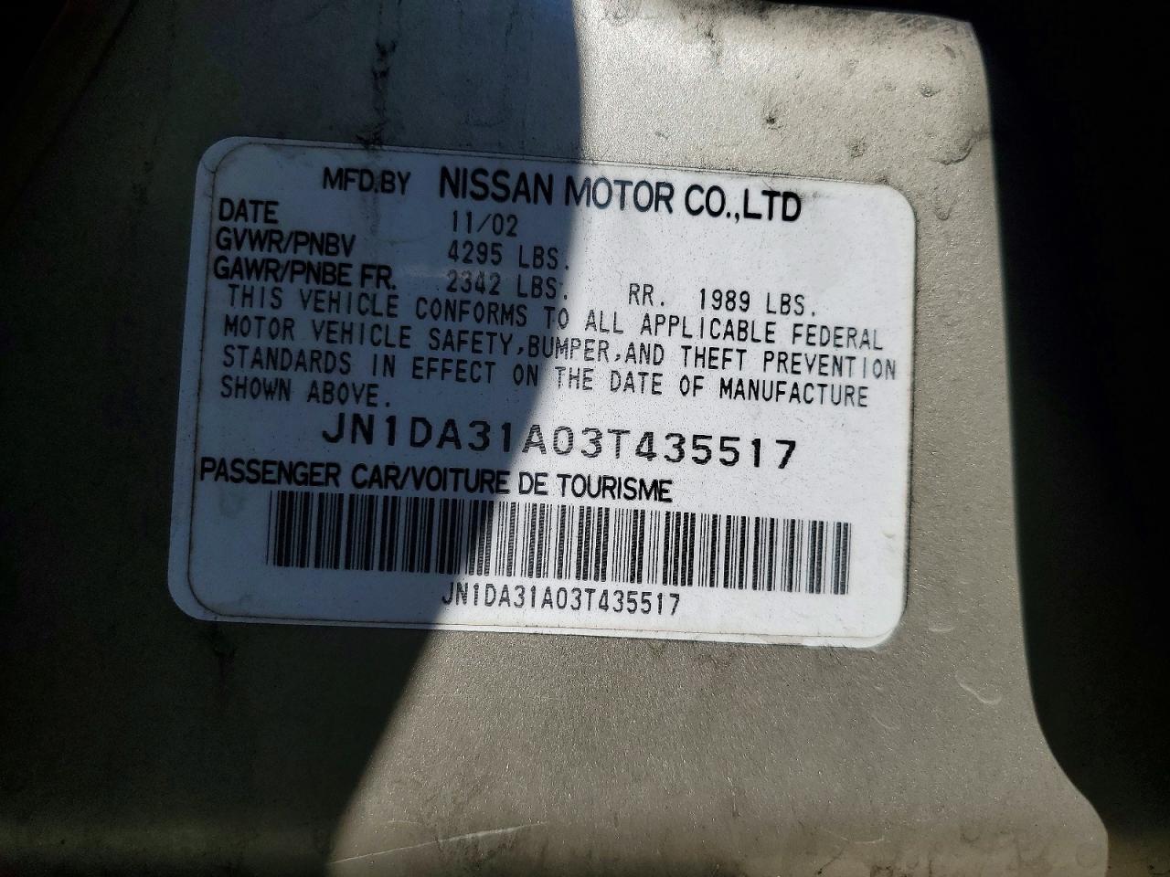2003 NISSAN MAXIMA GLE photo 12