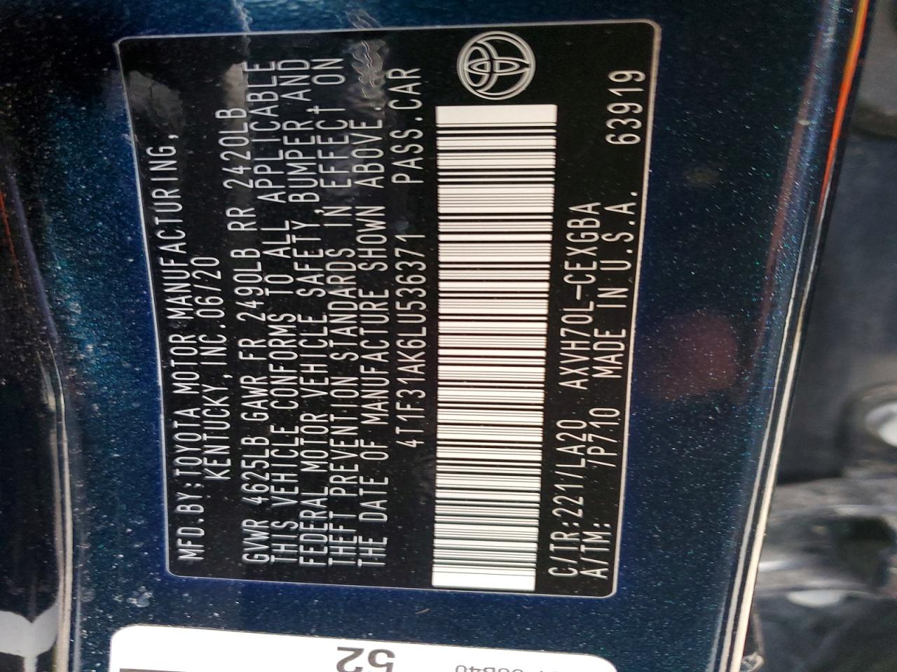 2020 TOYOTA CAMRY XLE photo 12