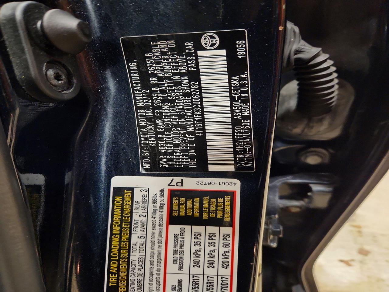 2012 TOYOTA CAMRY BASE photo 13