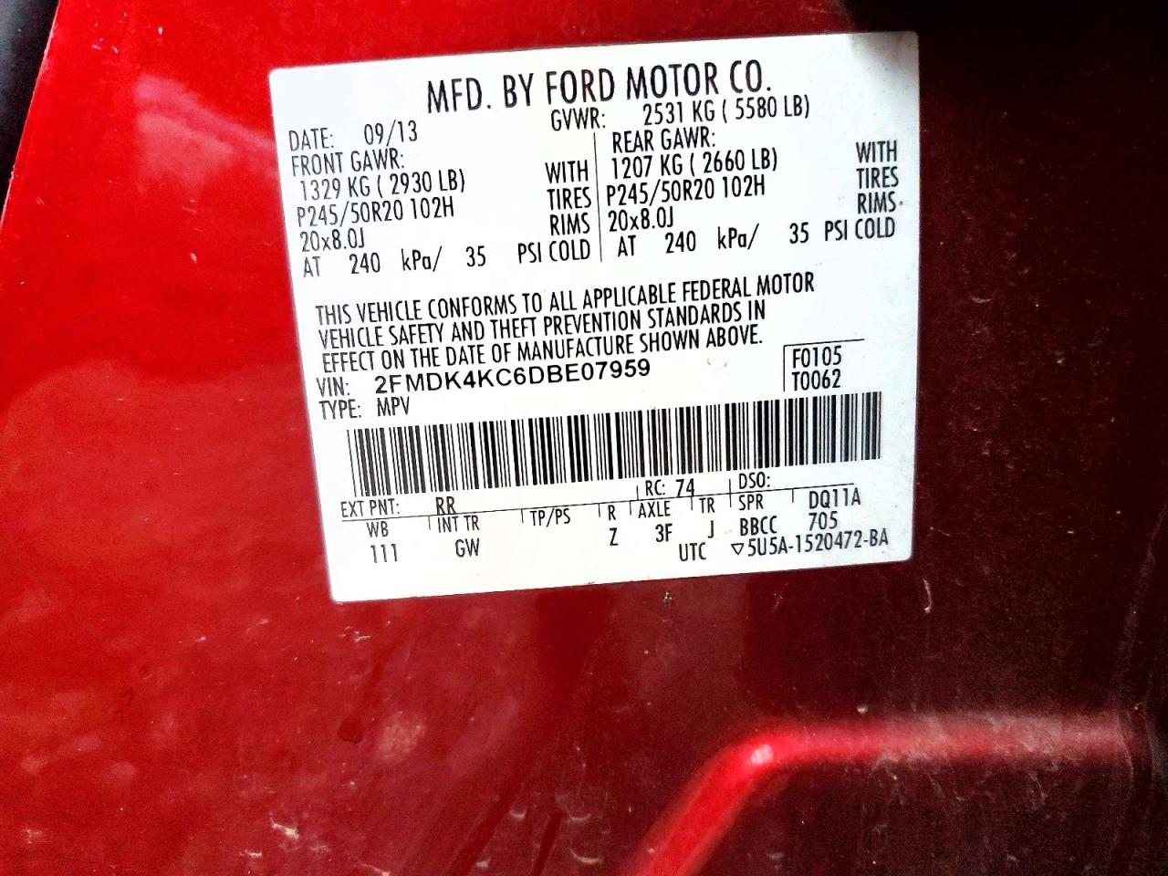 2013 FORD EDGE LIMITED photo 13