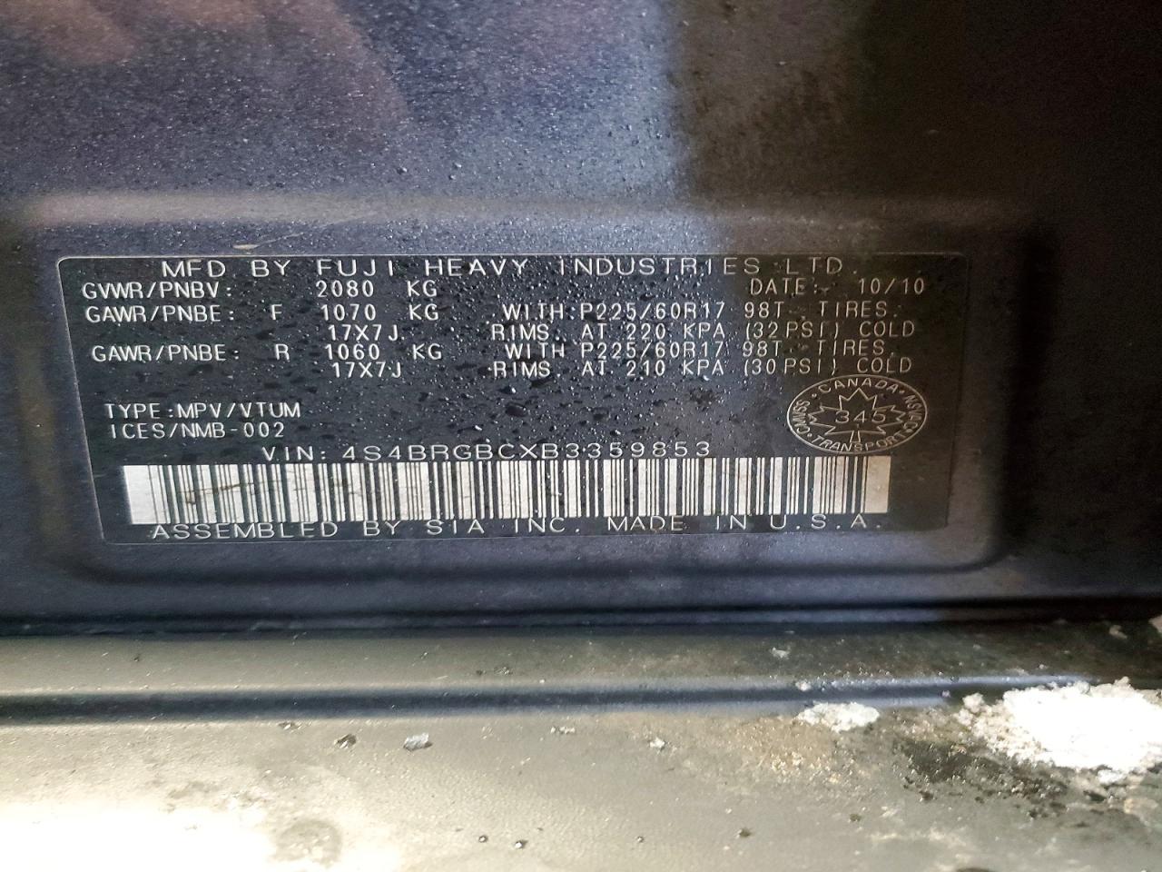 2011 SUBARU OUTBACK 2.5I PREMIUM photo 14