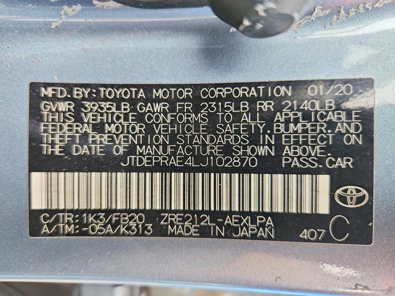 2020 TOYOTA COROLLA LE photo 12