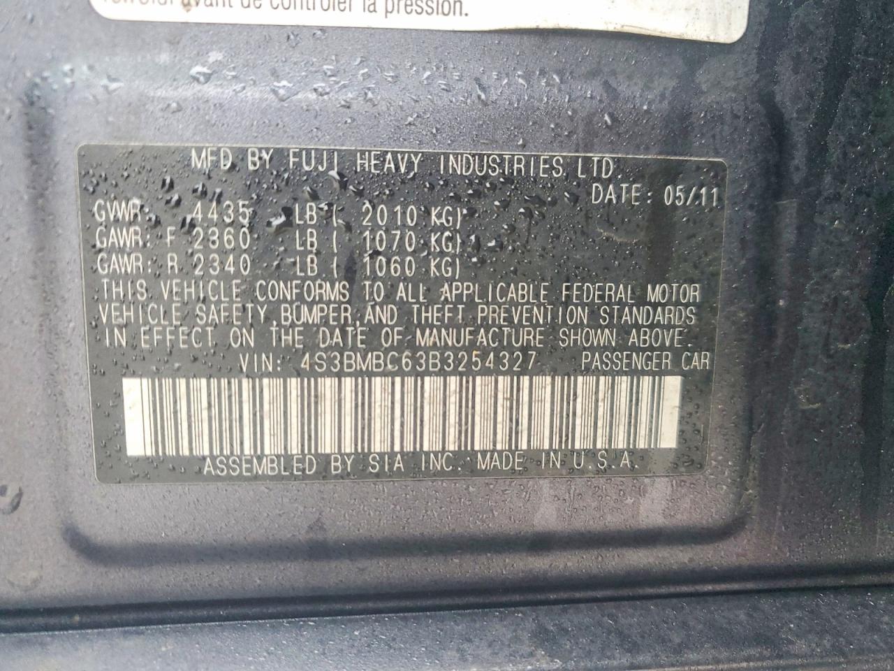 2011 SUBARU LEGACY 2.5I PREMIUM photo 12