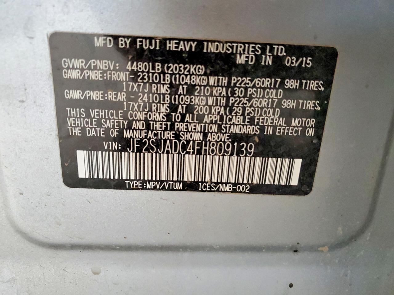 2015 SUBARU FORESTER 2.5I PREMIUM photo 12