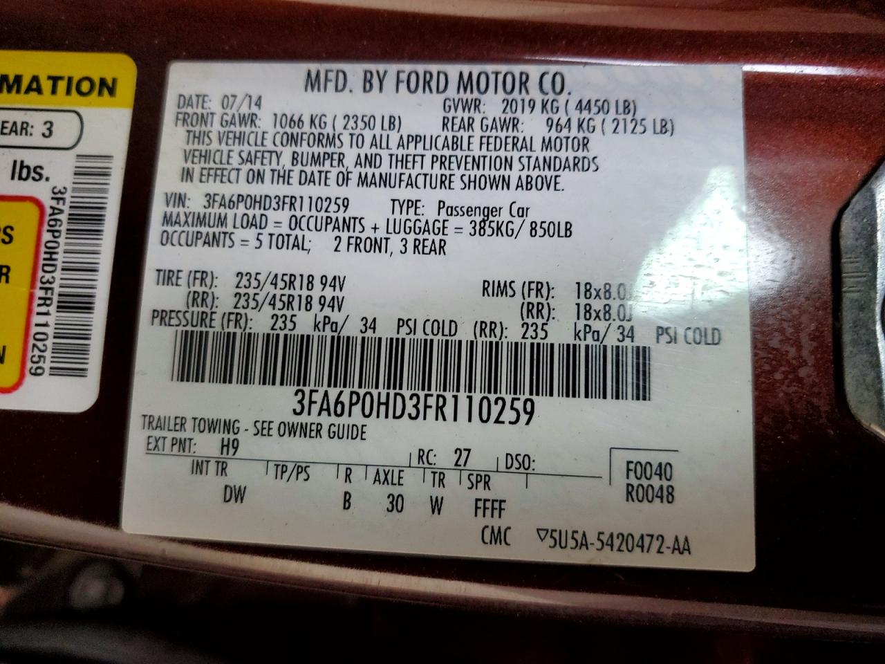 2015 FORD FUSION SE photo 23