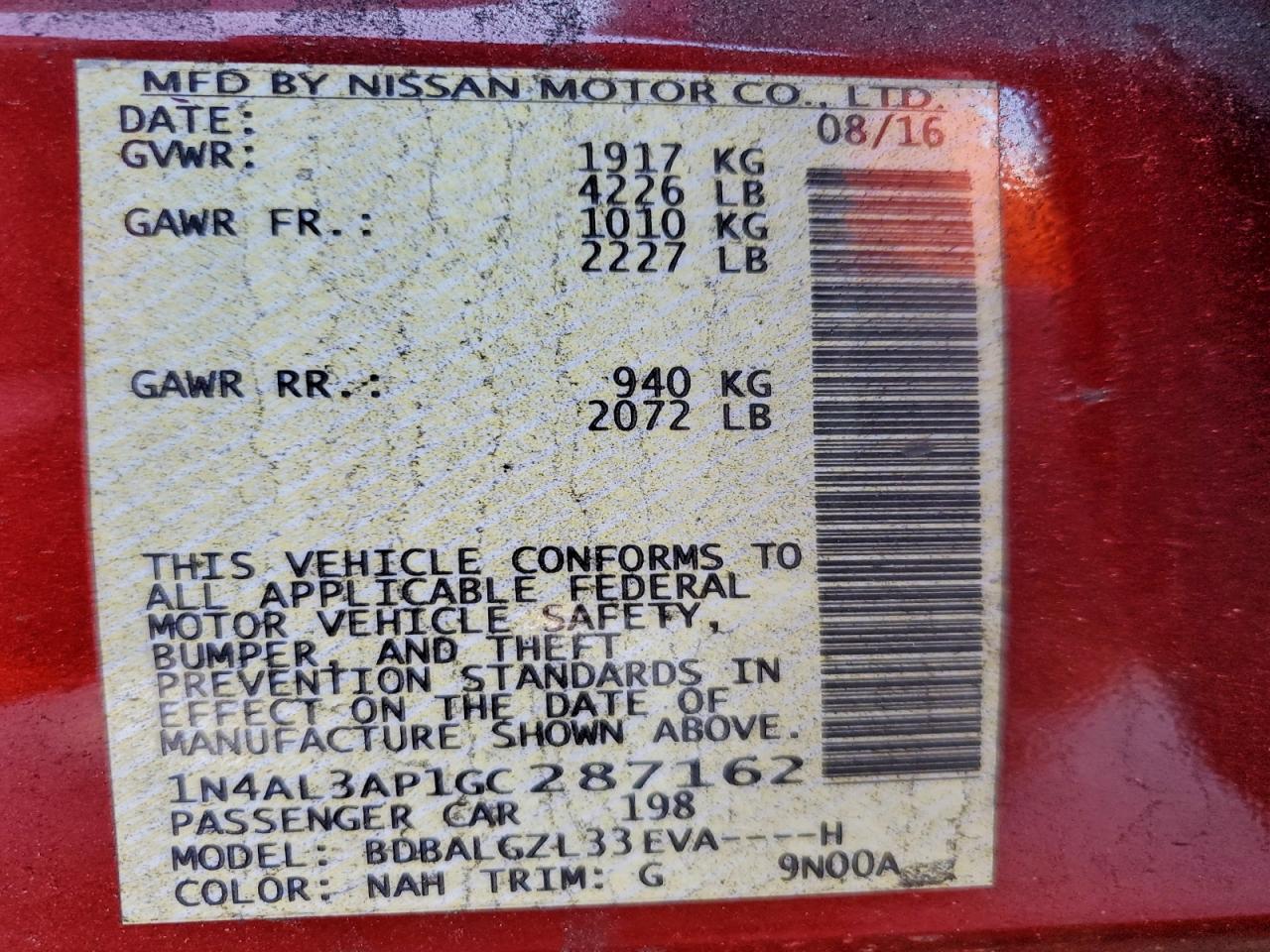 2016 NISSAN ALTIMA 2.5 photo 13