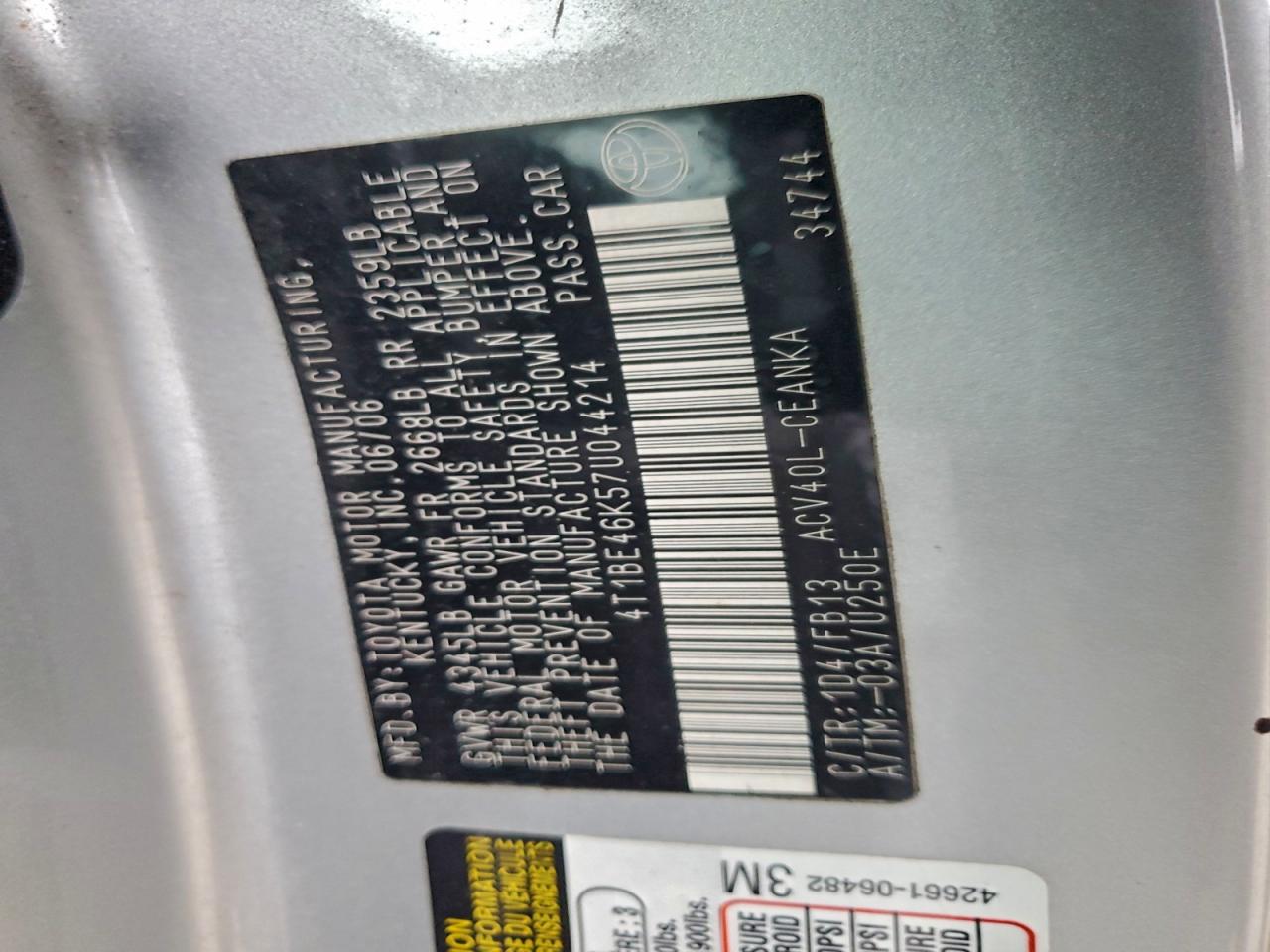 2007 TOYOTA CAMRY CE photo 12