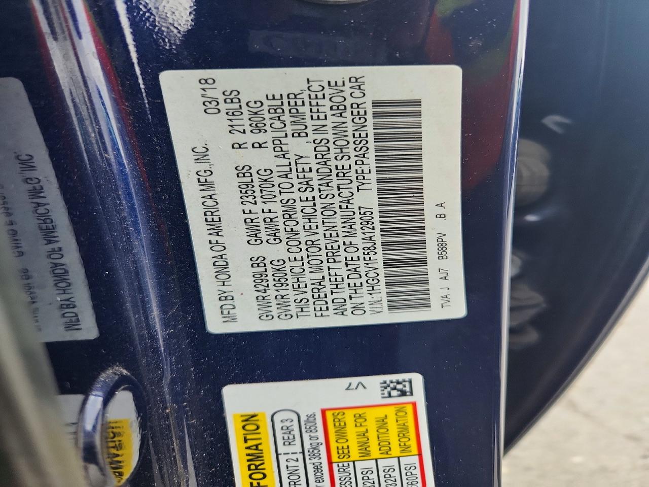 2018 HONDA ACCORD EXL photo 12