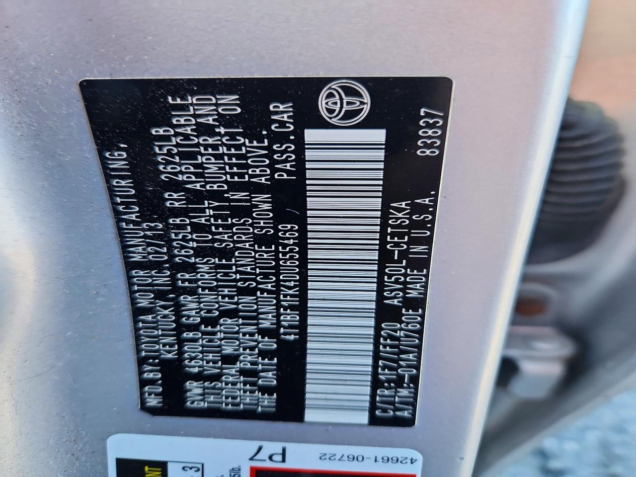 2013 TOYOTA CAMRY L photo 12