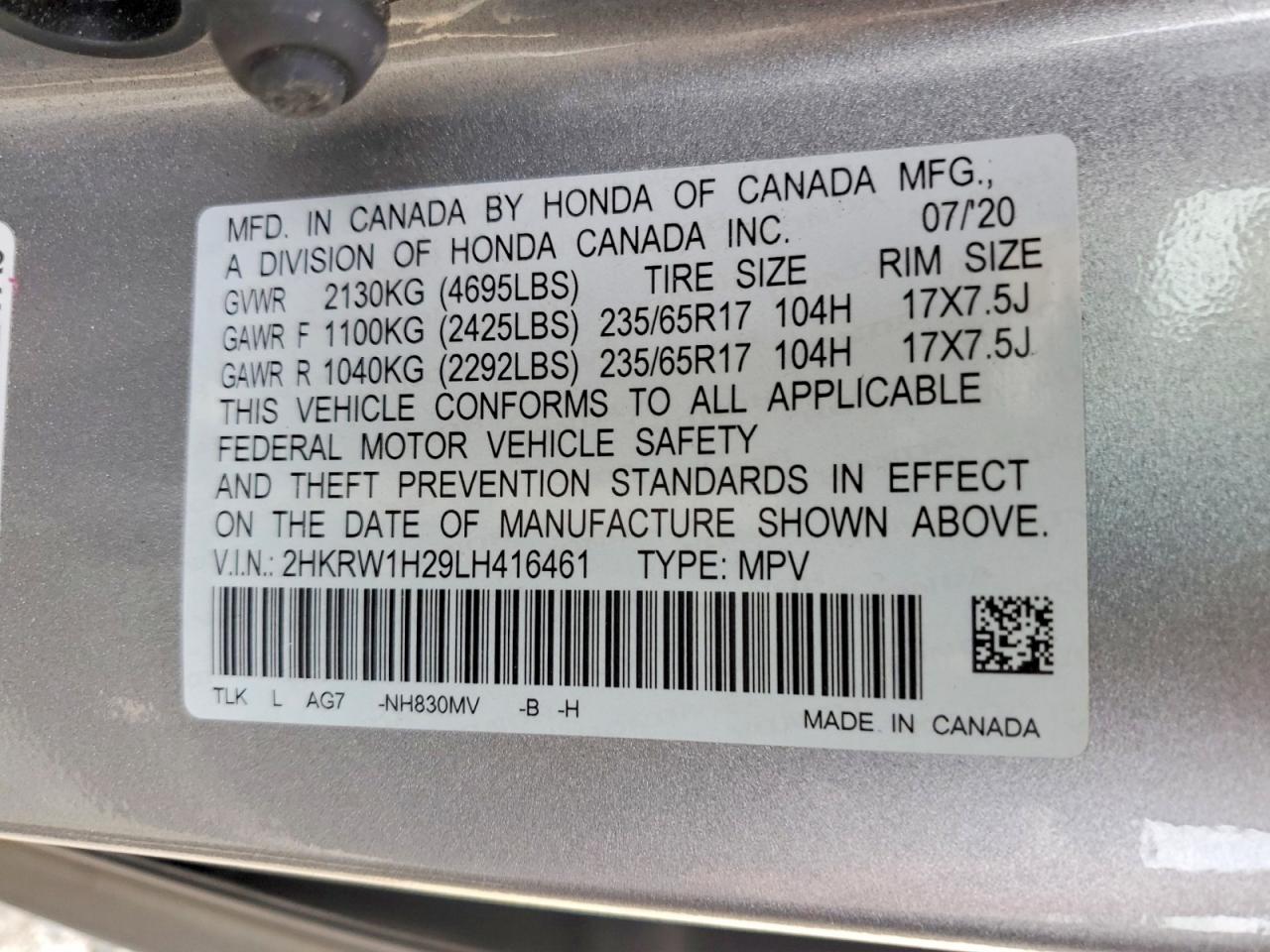 2020 HONDA CR-V LX photo 13