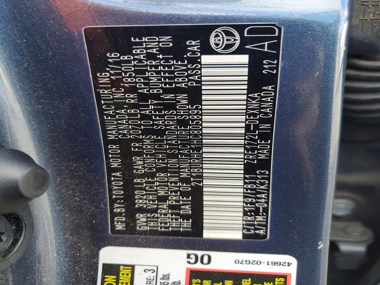 2017 TOYOTA COROLLA L photo 12
