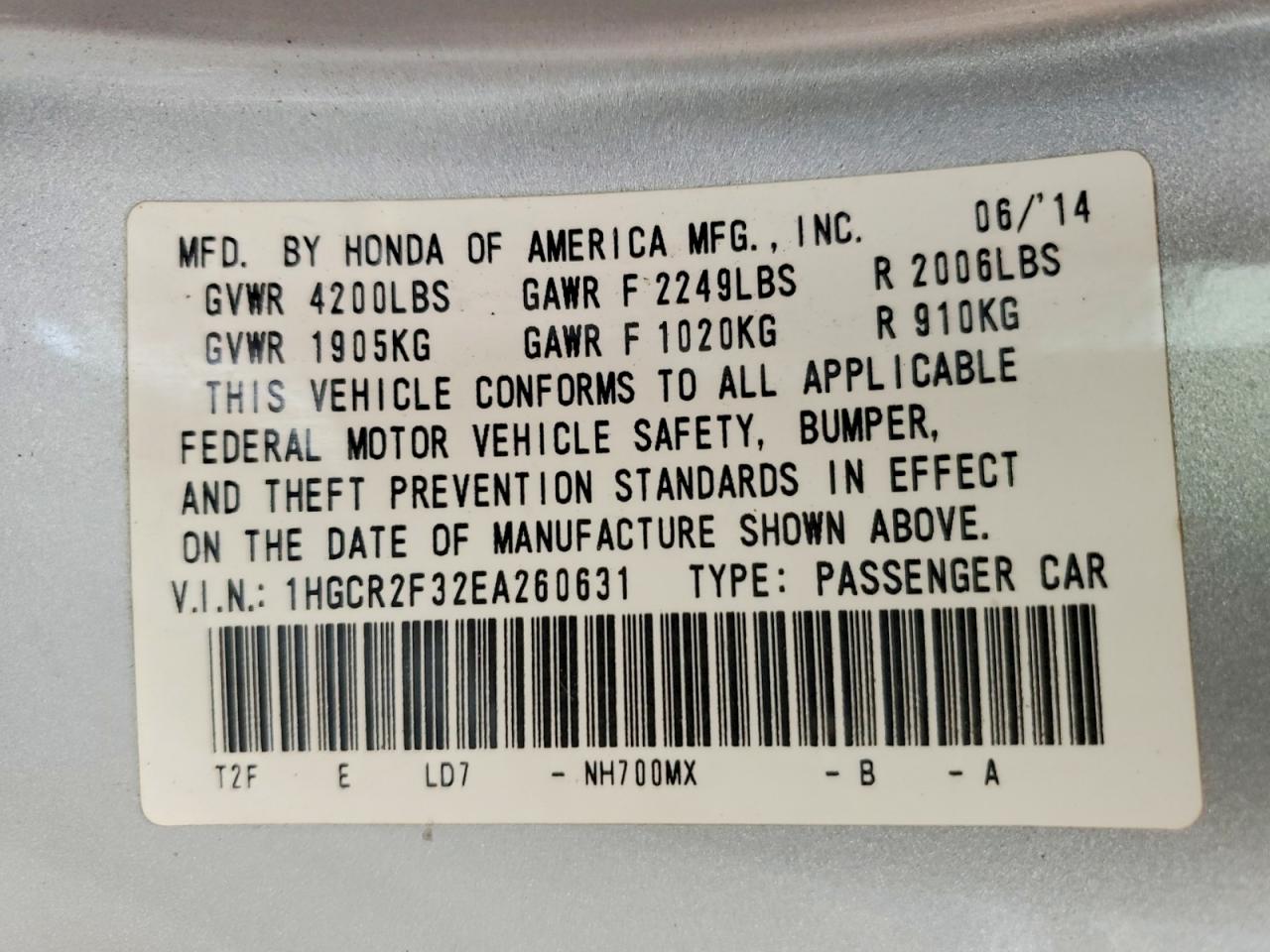 2014 HONDA ACCORD LX photo 12
