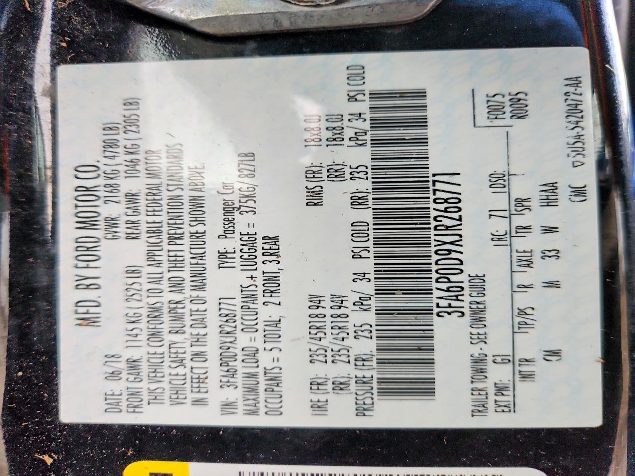 2018 FORD FUSION TITANIUM/PLATINUM photo 13