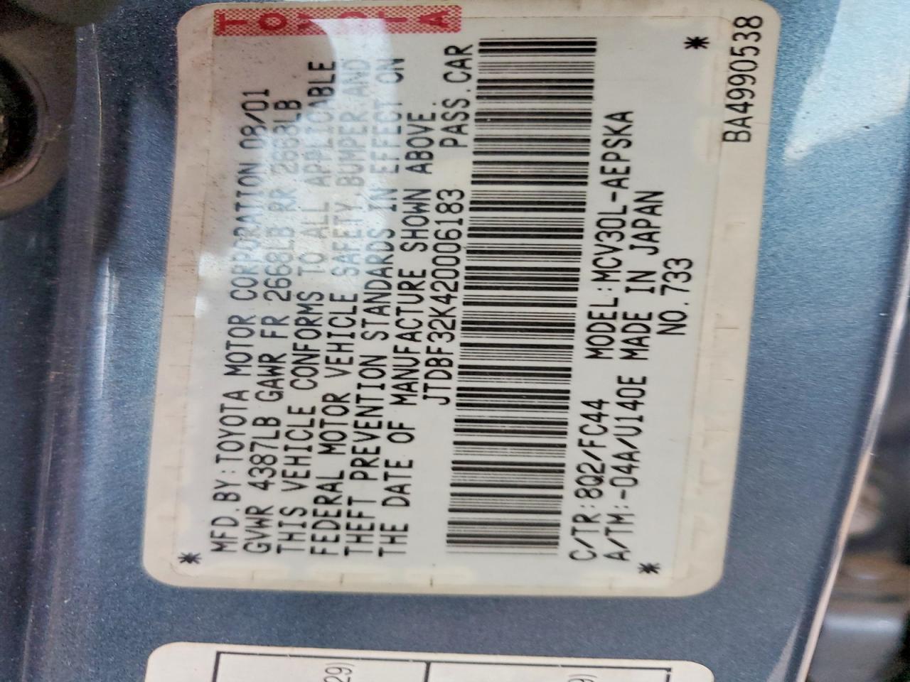 2002 TOYOTA CAMRY LE photo 12