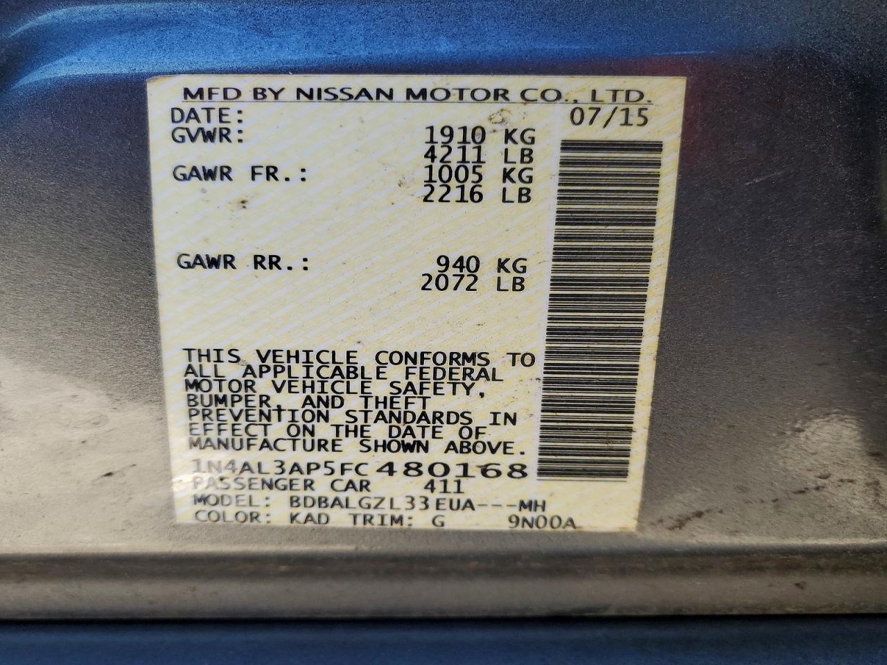 2015 NISSAN ALTIMA 2.5 photo 12