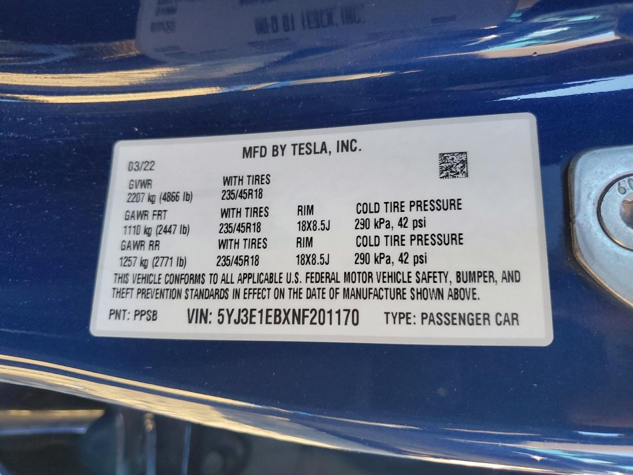 2022 TESLA MODEL 3 photo 14