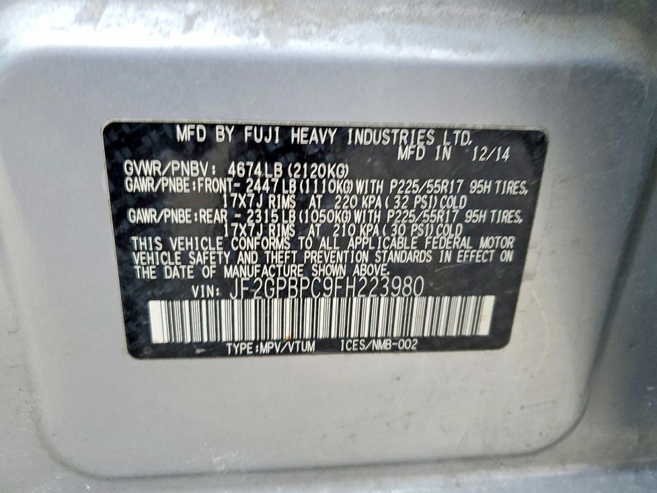 2015 SUBARU XV CROSSTREK 2.0I HYBRID TOURING photo 13