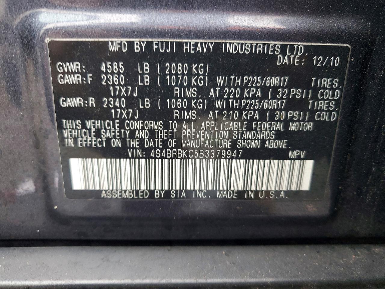 2011 SUBARU OUTBACK 2.5I LIMITED photo 13