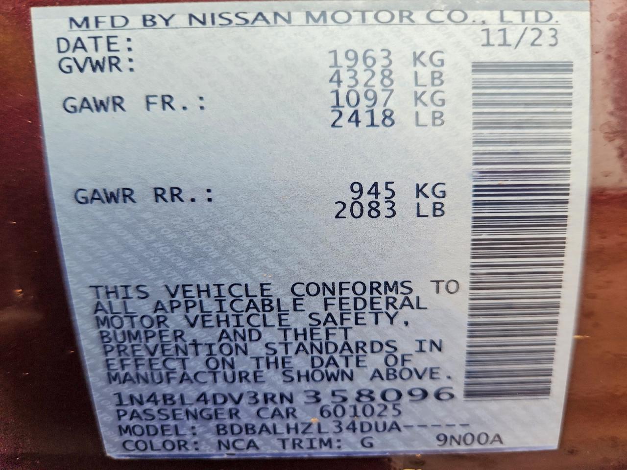 2024 NISSAN ALTIMA SV photo 13