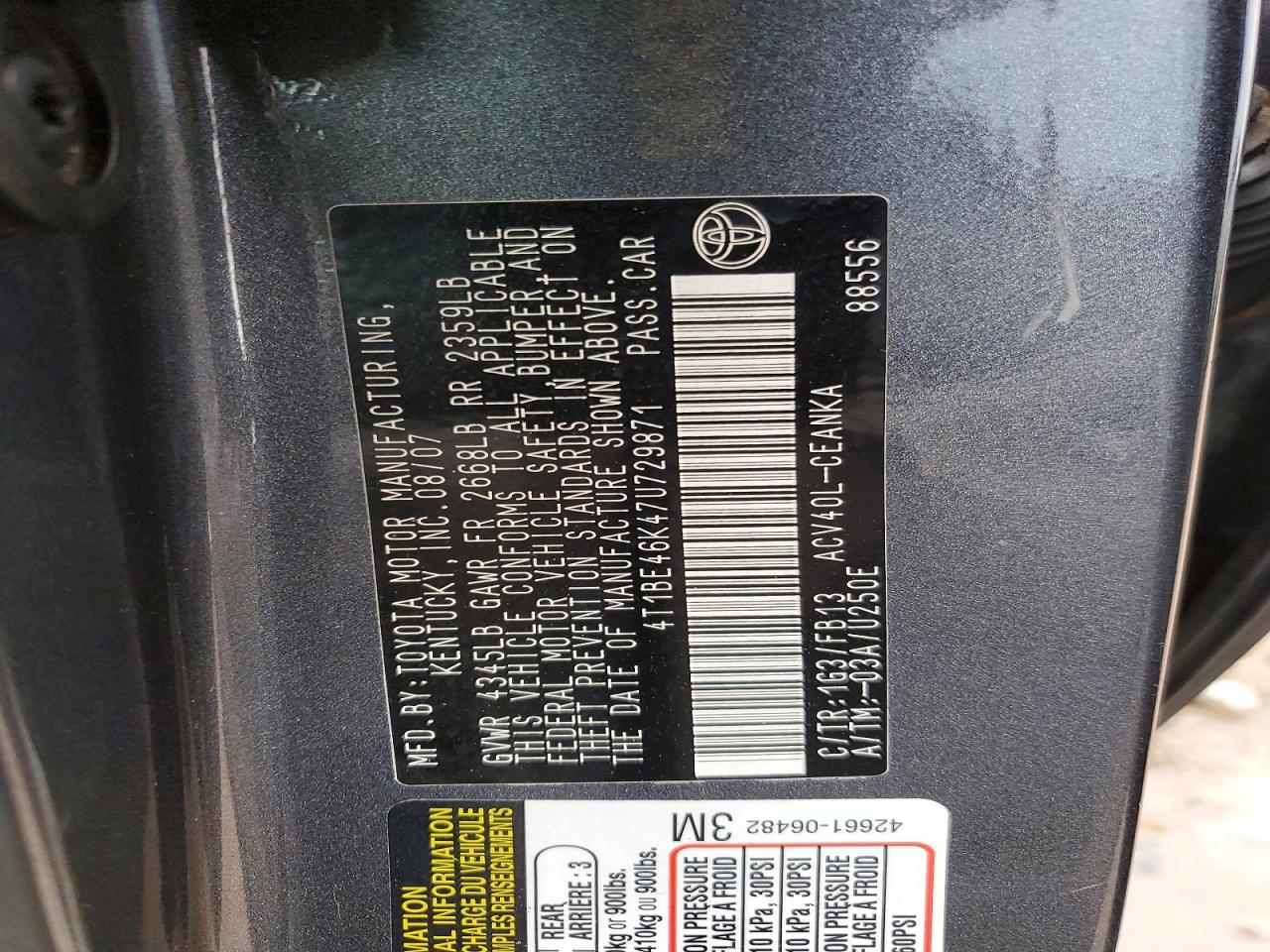 2007 TOYOTA CAMRY CE photo 13