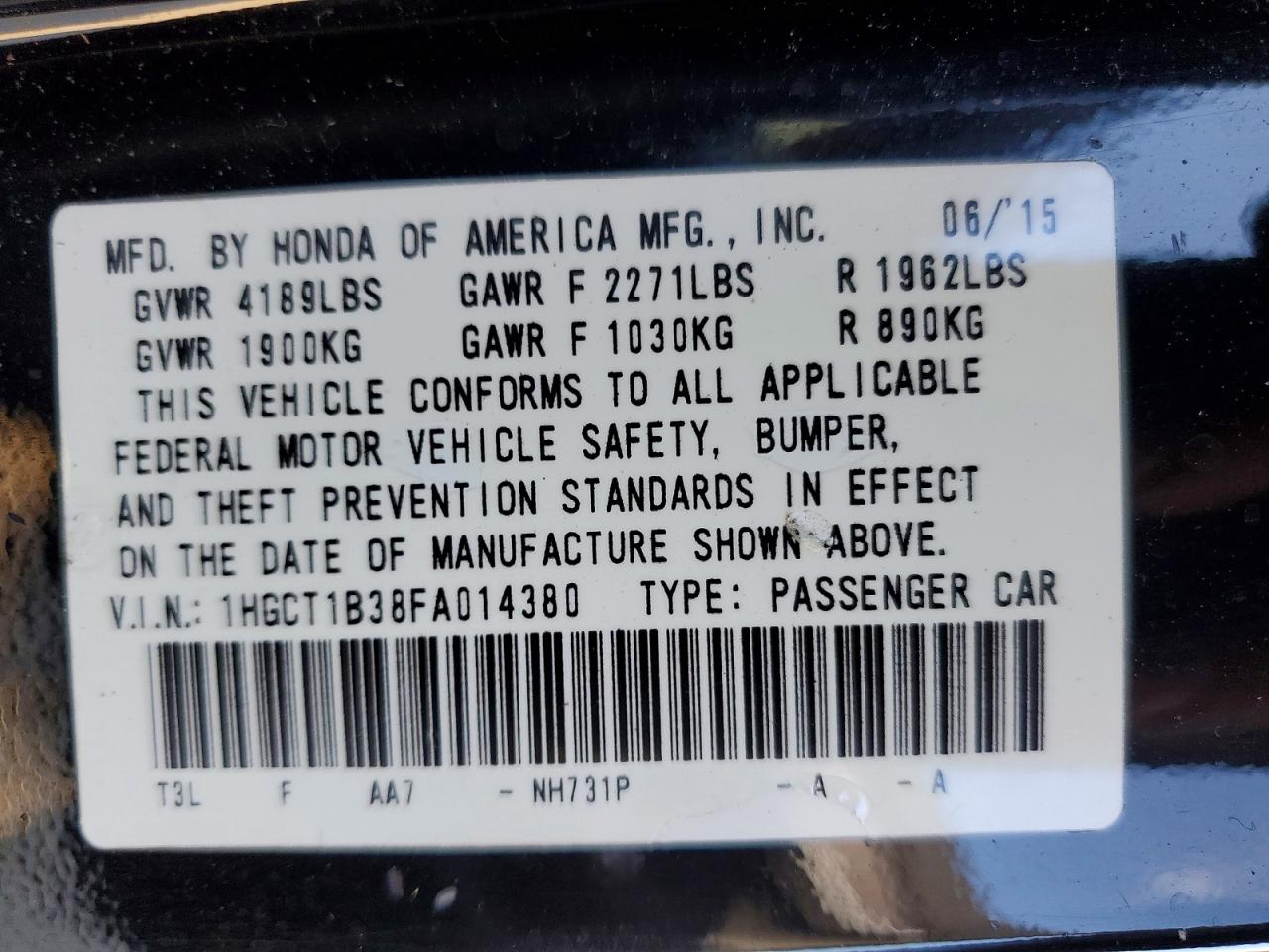2015 HONDA ACCORD LX-S photo 12