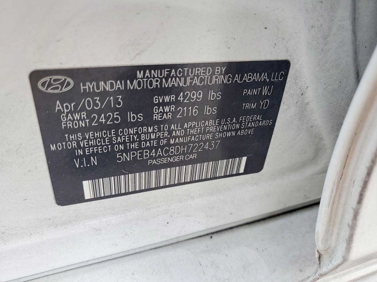 2013 HYUNDAI SONATA GLS photo 12