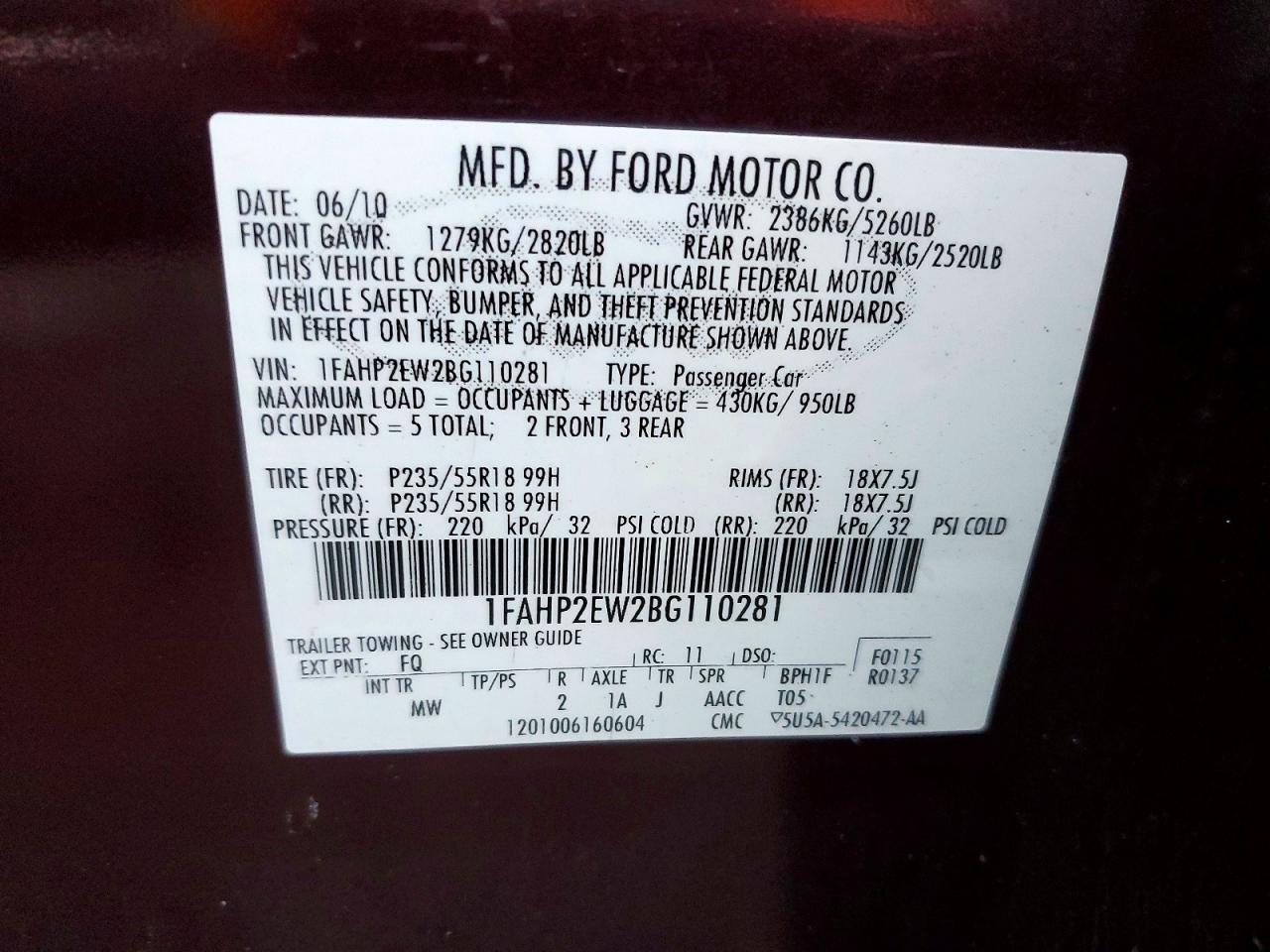 2011 FORD TAURUS SEL photo 13