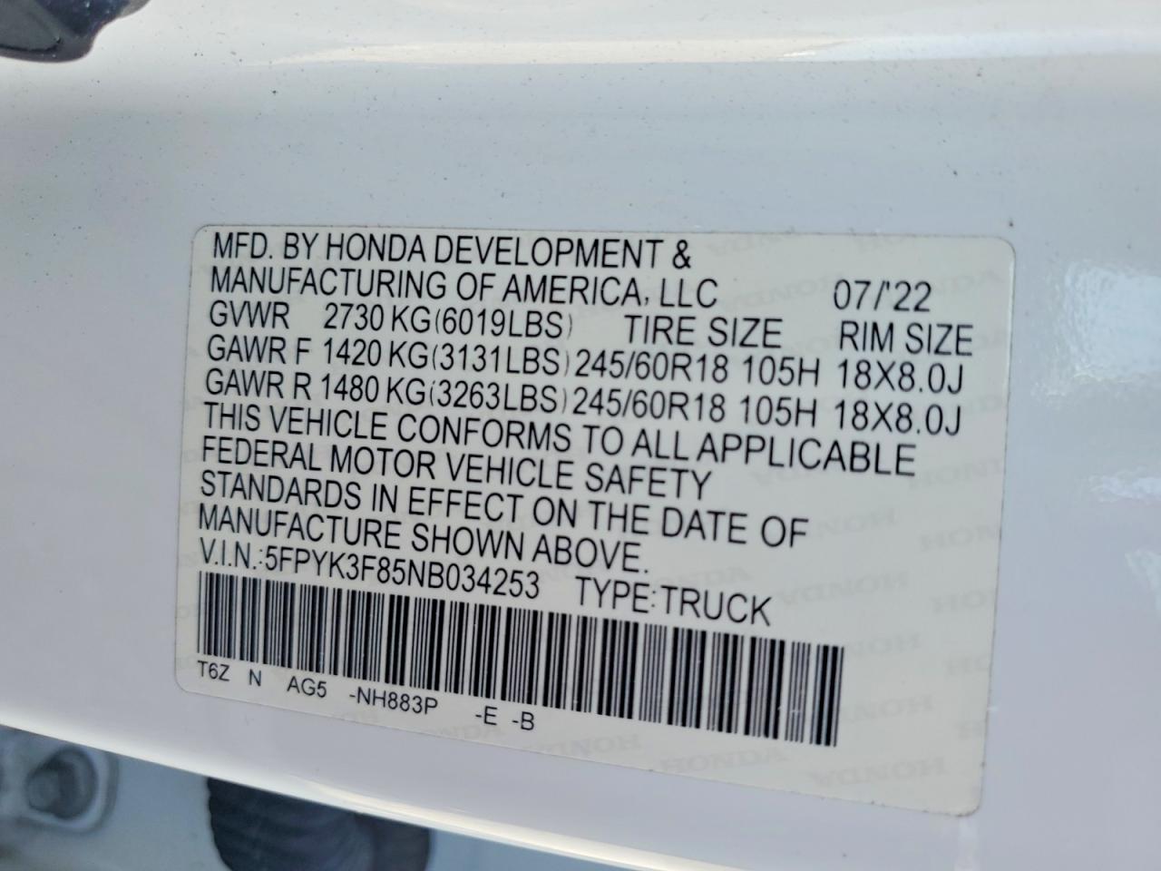 2022 HONDA RIDGELINE BLACK EDITION photo 13