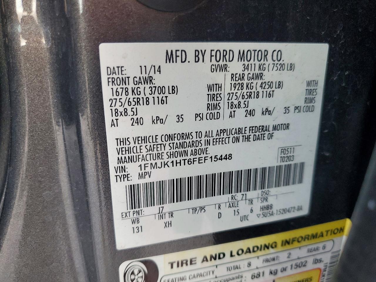 2015 FORD EXPEDITION EL XLT photo 14